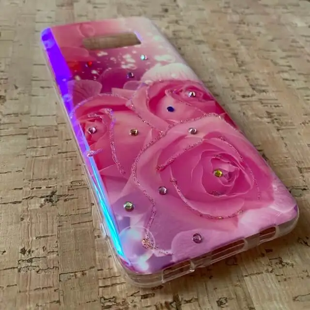 Чехол силиконовый перламутровый с рисунком для Samsung Galaxy S8 Розовые розы |