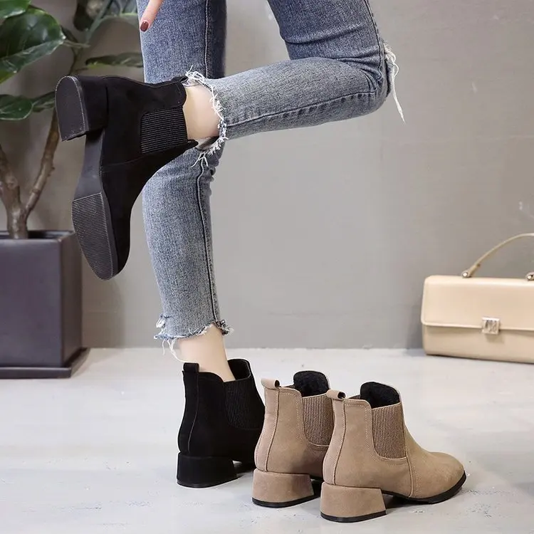 

Новинка; Женские ботильоны; Короткие ботинки из замши; Обувь с ремешком и пряжкой осень-зима на молнии, женские зимние повседневные ботинки ...