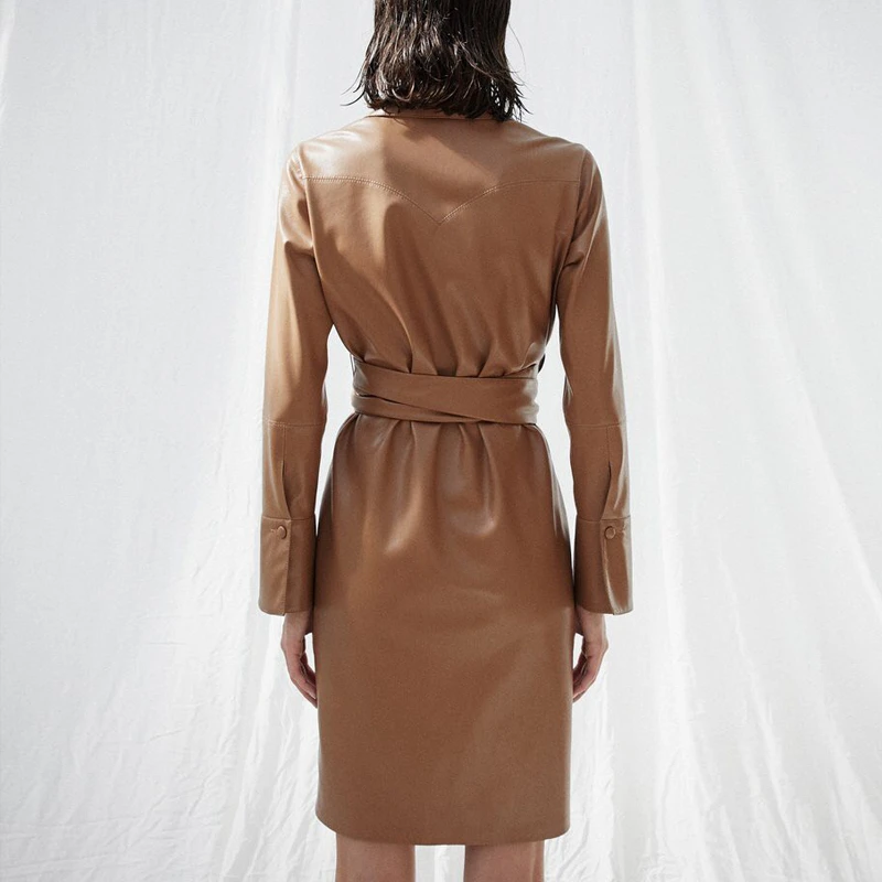 Платье на шнуровке из искусственной кожи платье для женщин с длинными рукавами и