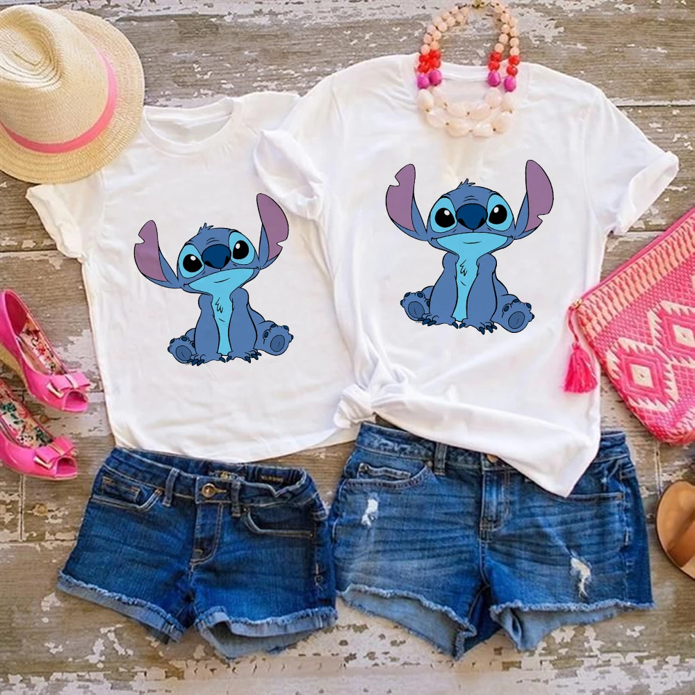 Stitch Family Matching Clothes Tshirt Short Sleeve T Shirt Soft Harajuku Children Tshirt Famliy Look Drop Ship matching family outfits