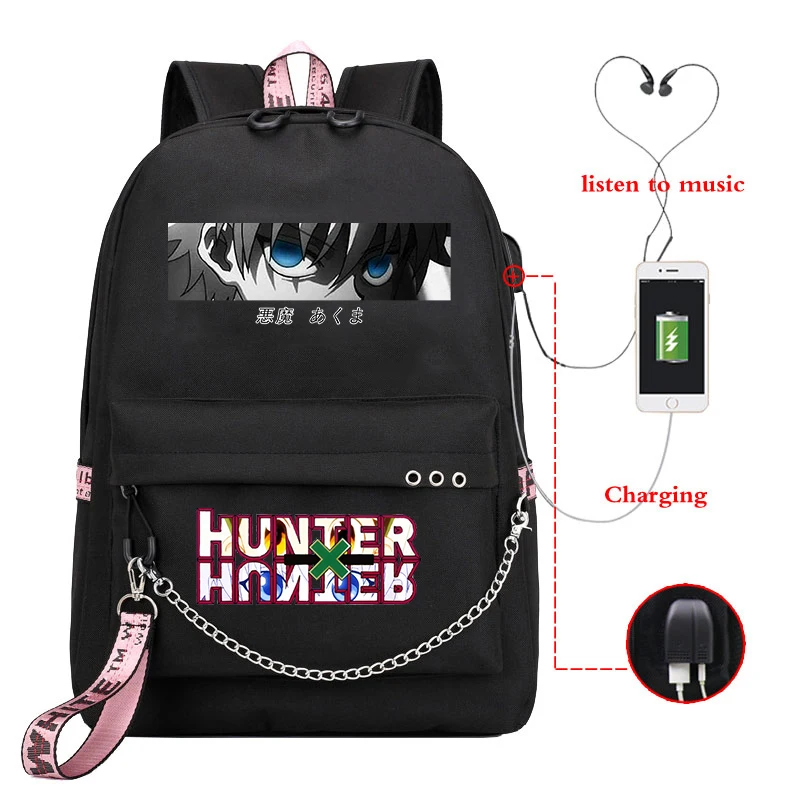 

Students Hunter X Hunter USB Schoolbags Boys Girls Cartoon Anime Backpacks Children Knapsack Teens Bookbag Kids Rucksack Mochila