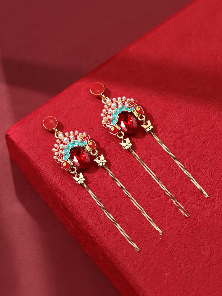 Трендовые длинные висячие серьги с кисточками в китайском Пекинском оперном