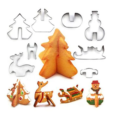 8pcs Khgdnor формочка для рождественского печенья Нержавеющая сталь вырезать конфеты форма для выпечки в форме снежинок снеговики, елки пресс-формы - Цвет: 8pcs