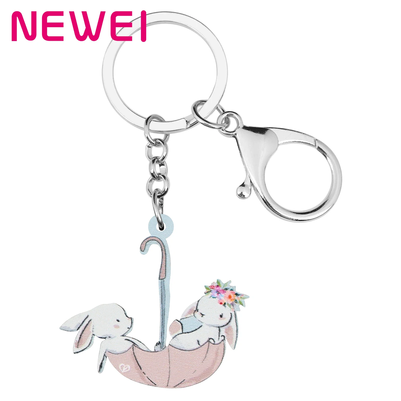

Newei Acrylic Easter Umbrella Hare Rabbit Bunny Keychains Pet Animal Keyring Jewelry For Women Teens Girls Fashion Festival Gift