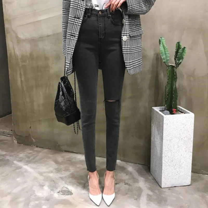 Женские рваные джинсы BornSra повседневные облегающие брюки-карандаш с карманами и