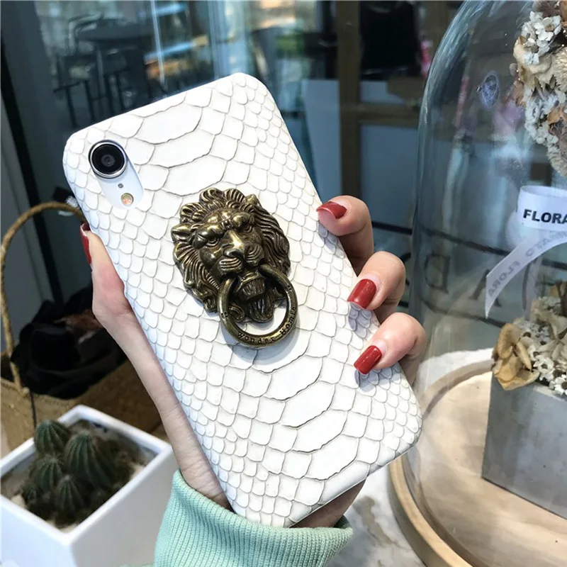 Винтажный чехол с изображением головы льва для iPhone X, XR, XS, 11 Pro, Max, крутой чехол из змеиной кожи, чехол s, для iPhone 7, 8, 6, 6s Plus, Жесткий Чехол