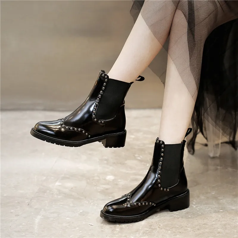 

ASUMER 2020 hot sale genuine leather shoes women ankle boots rivet fashion Chelsea boots low heel punk autumn winter shoes woman