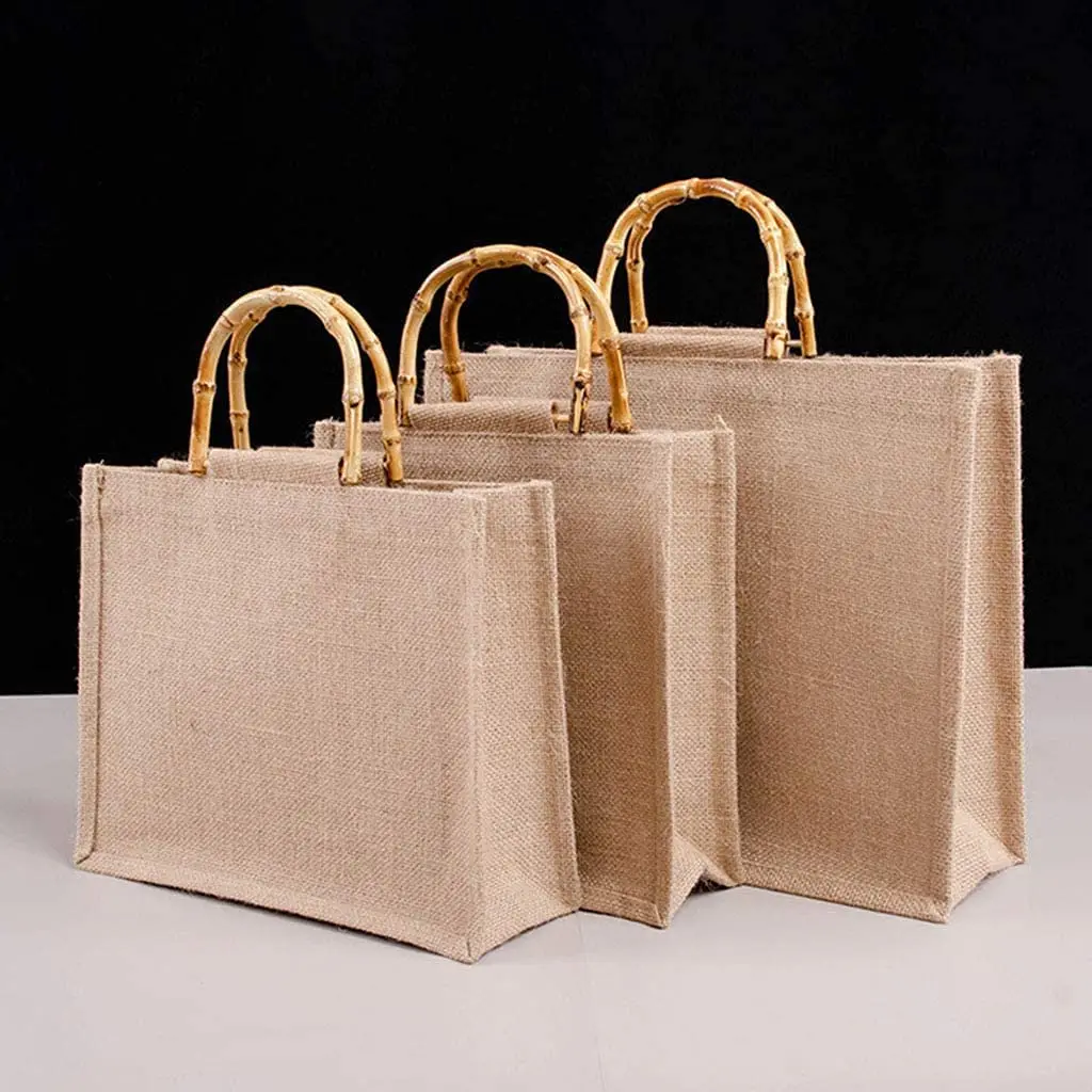 

Portable Shopping Bag, Portable Jute Shopping Bag Shopping Bag Bamboo Bag With Ring Handles Tote Light Brown