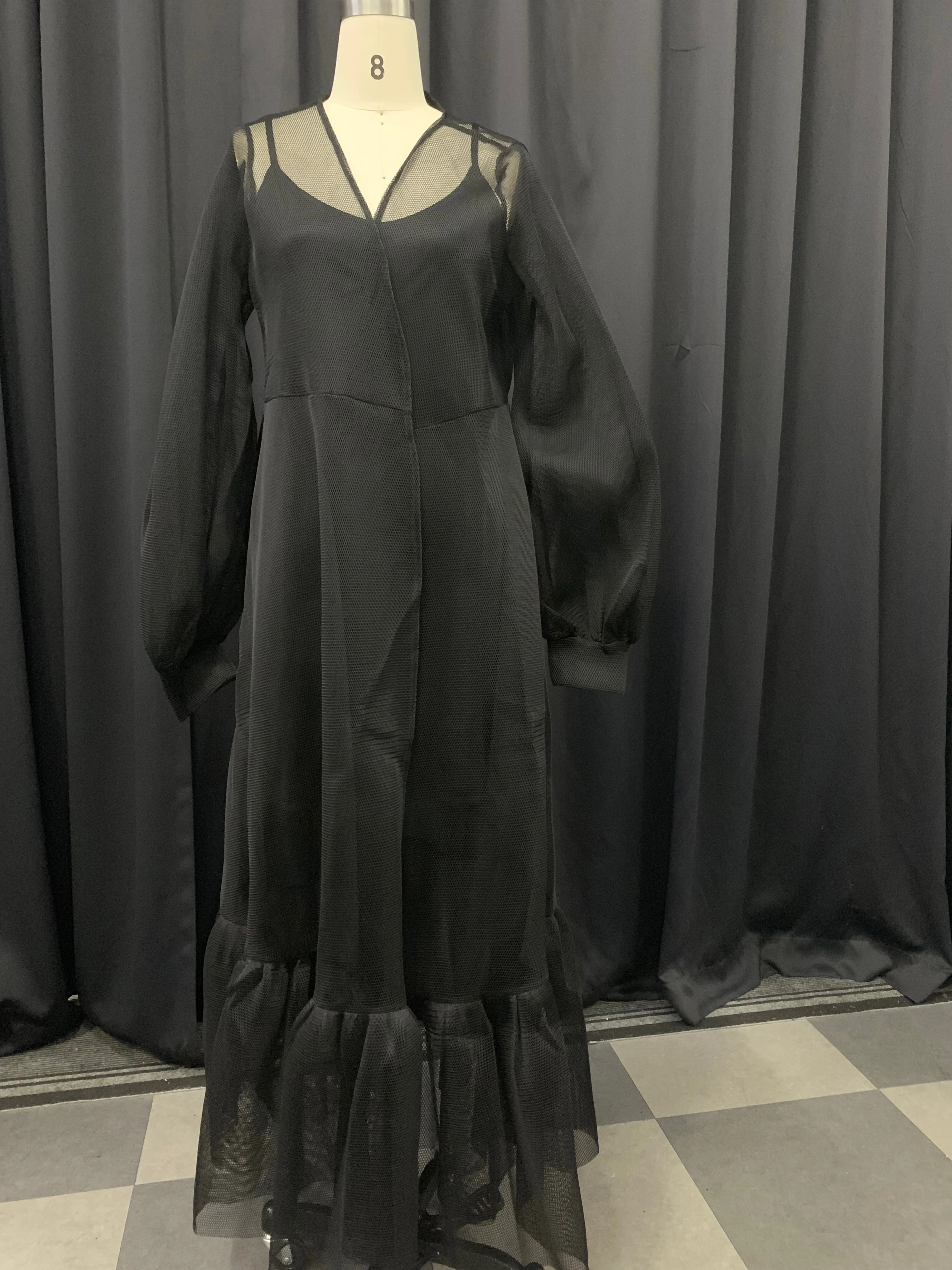 Черное длинное платье макси сетчатые платья сексуальный v-образный вырез втулка