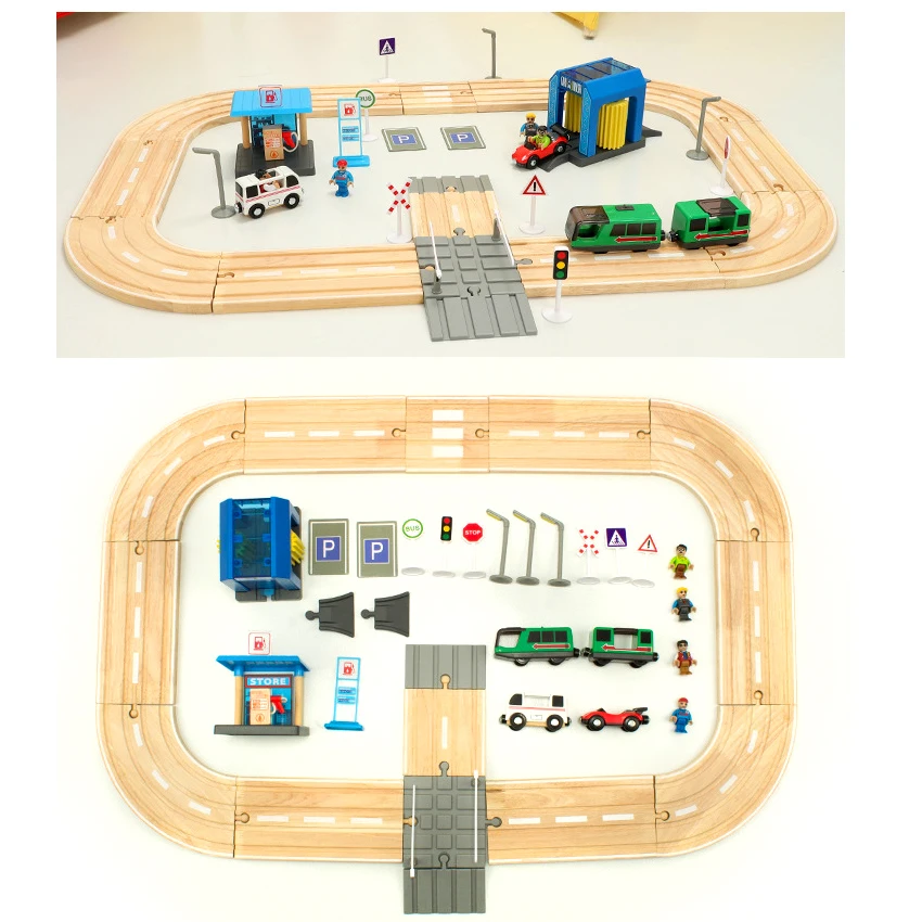 Electric Train Track Set Building Blocks Magnetic Car Toy Boy Toys Gas Station Wash Room Scene for Kids |