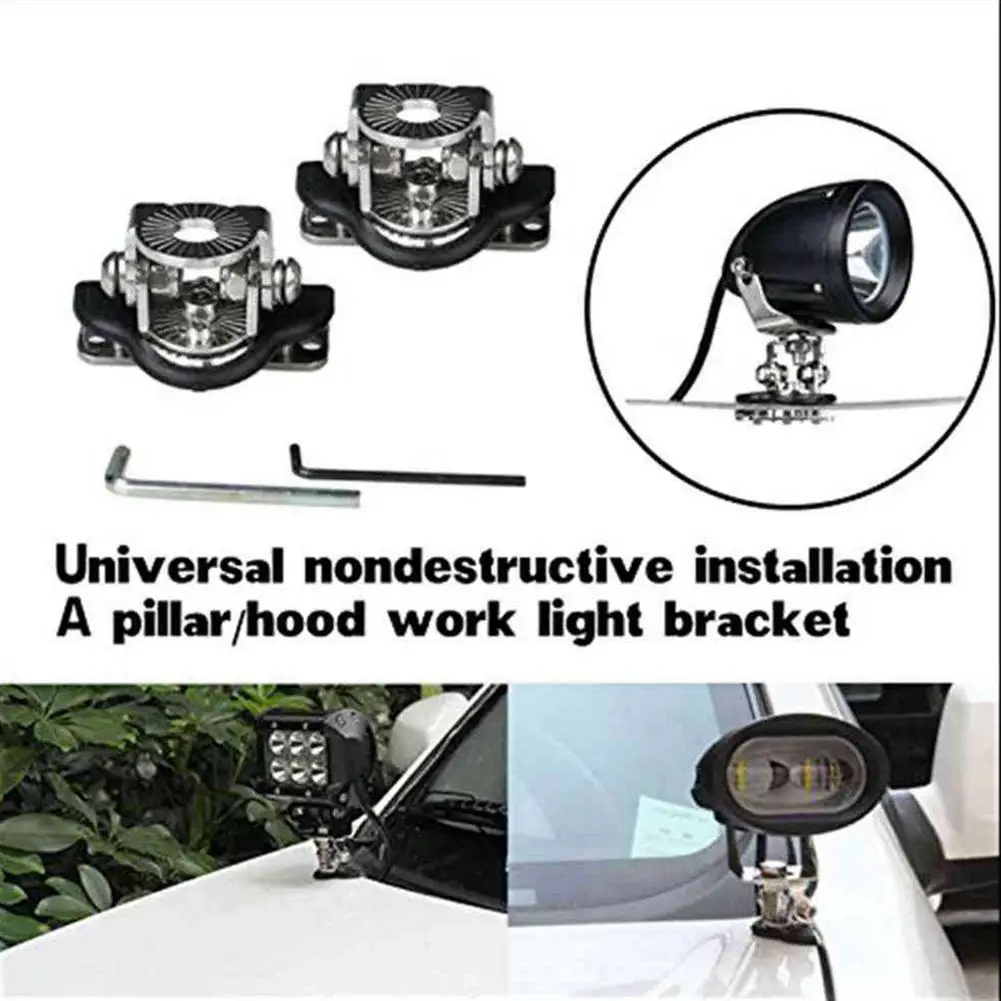 

2Pcs Car Engine Hood Work Light Metal Bracket Rotatable Off-road SUV Engine Cover Car Led Work Light Bar Mounting Holder