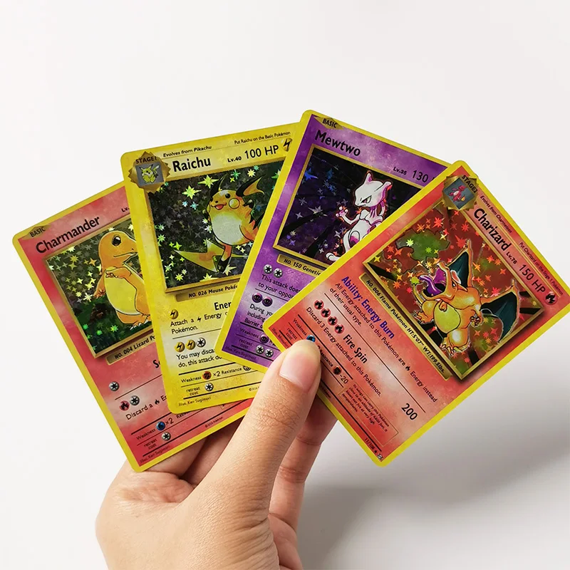60 шт. Charizard Mewtwo карты Pokemon Flash Card первая версия базовый тренировочный английский