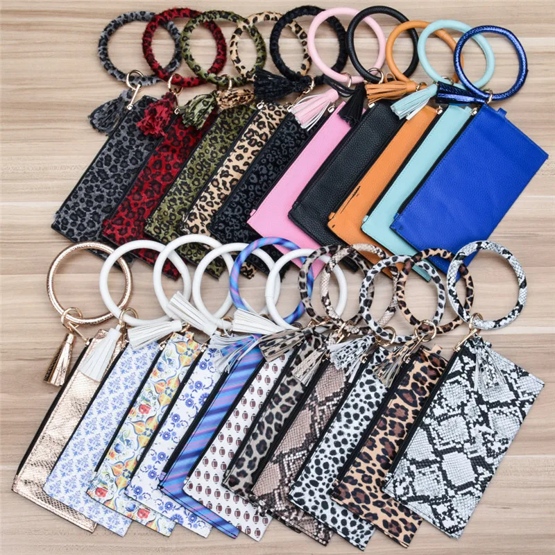 Новые Модные леопардовые браслеты с кисточкой для ключей бумажник из