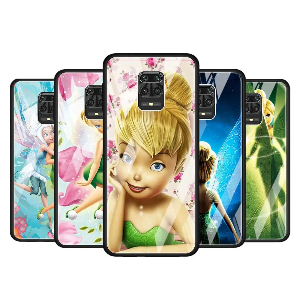 

Disney Tinkerbell princess for Xiaomi Redmi Note 10 Pro Max 10S 9T 9S 9 8T 8 7 Pro 5G Luxury Tempered Glass Phone Case Cover