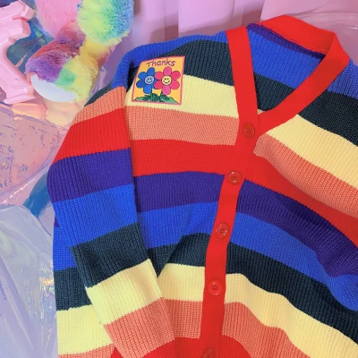 

Home, Japanese, yuansufeng, vitality, sun flower, embroidery, Rainbow Stripe, cardigan and sweater