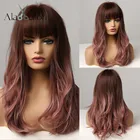 Женский длинный волнистый парик ALAN EATON, термостойкие волосы из синтетических волос с эффектом омбре, темно-коричневого фиолетового красного цвета, с челкой для косплея