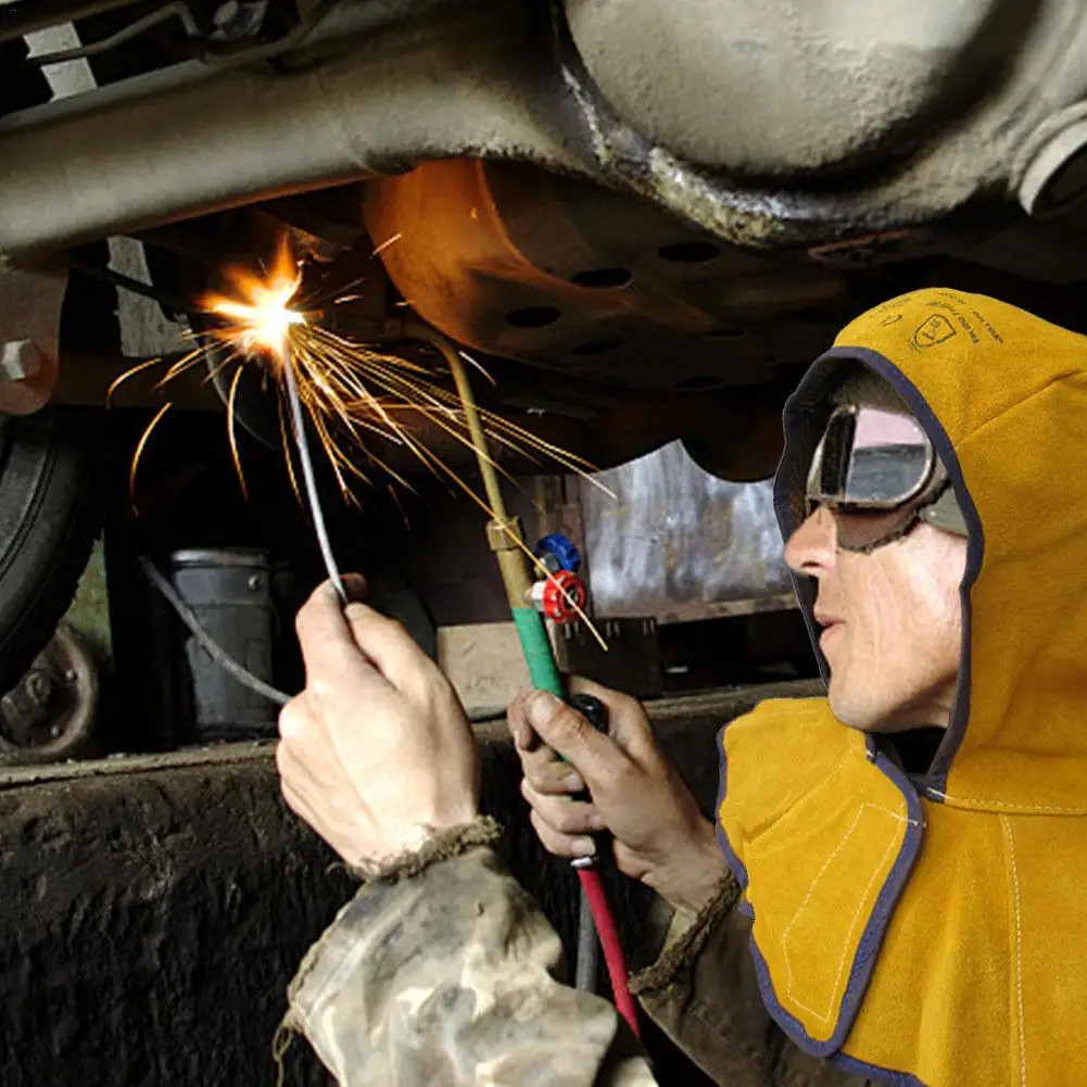 

Industrial Protective Welding Cap Head Full Protection Hoods Golden Yellow Full Protective Welding Cap Head And Neck Fire Flower