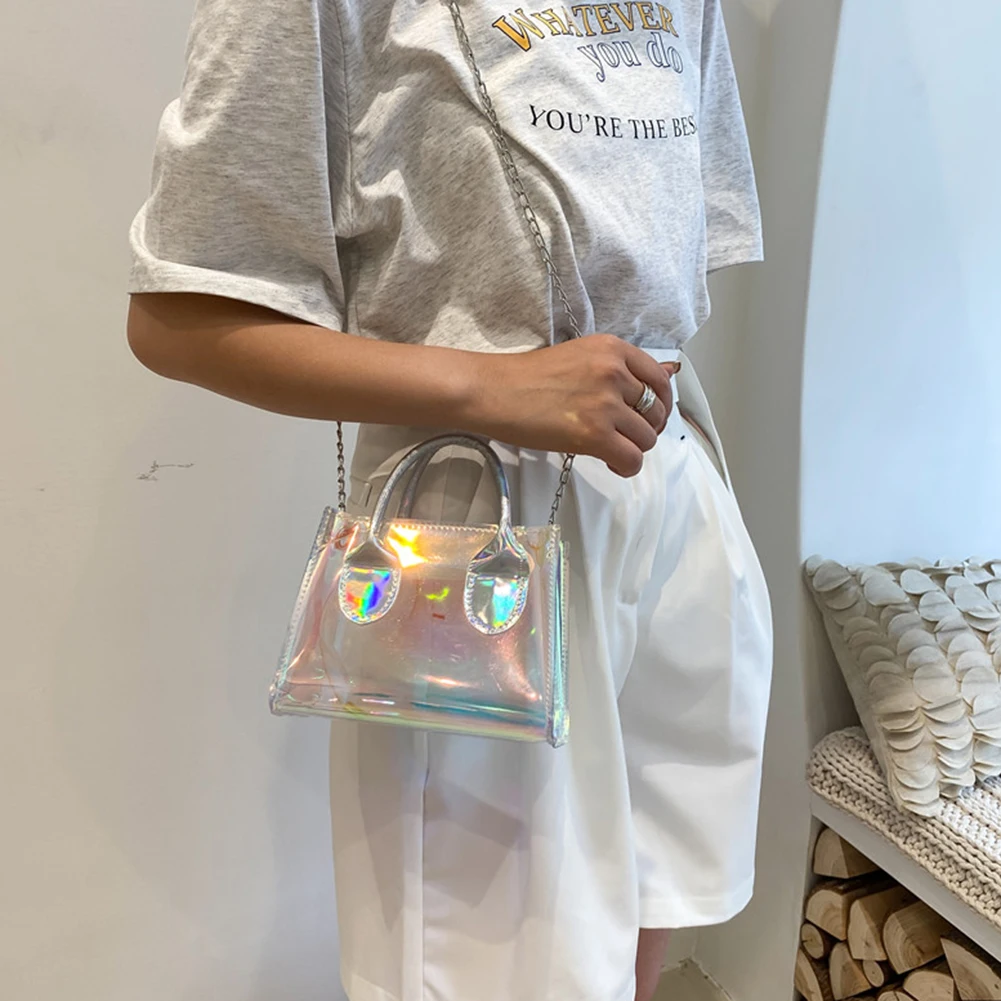 

Хит продаж 2021, модная женская прозрачная сумка-мессенджер через плечо с лазерным рисунком, повседневные женские Мини-сумочки на цепочке, ко...
