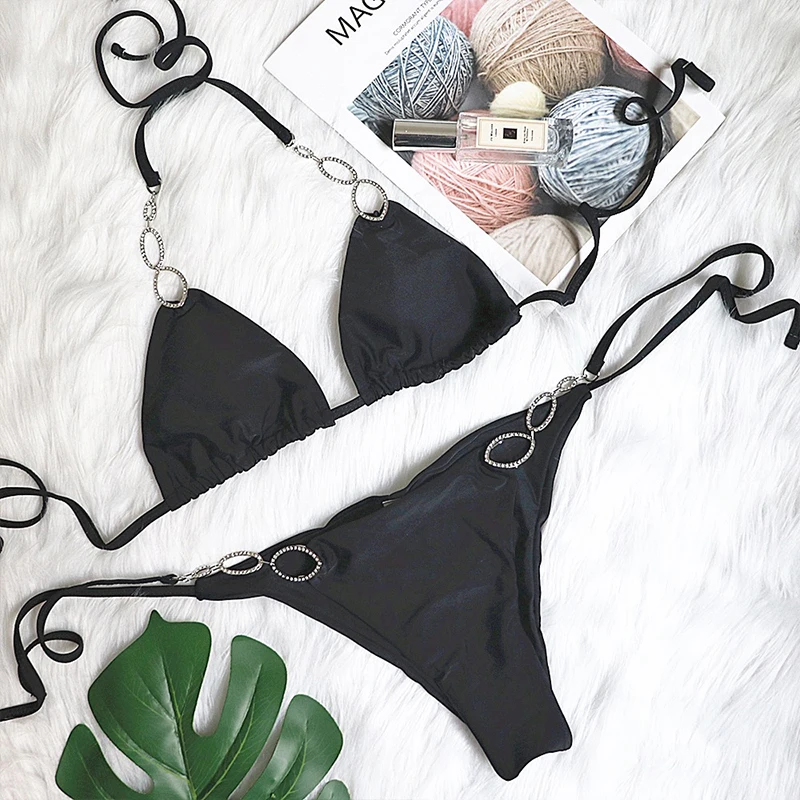 В-X Холтер бикини комплект Треугольники купальник Женские бриллиантовые кольца