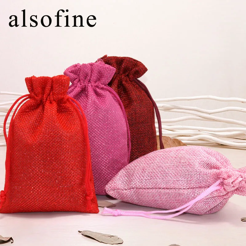 Женская льняная пустая сумка маленькая на шнурке для ювелирных изделий хранения