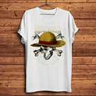 Японская забавная аниме футболка с черепом с пиратским луфом и соломенной шляпой, мужская белая Повседневная футболка с коротким рукавом, уличная футболка унисекс