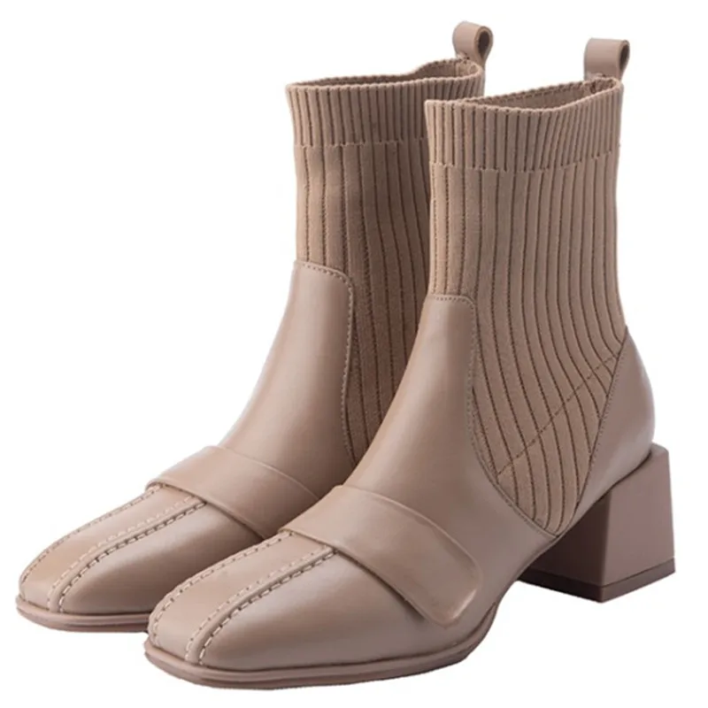 

Fanyuan Ankle Boots For Women Square Toe Fashion Shoes Warm Winter Short Boots Zipper Square Heels Comfortable Lady Shoes
