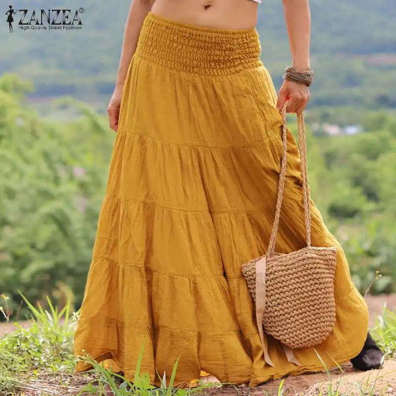 Осенняя однотонная Праздничная юбка ZANZEA с эластичным поясом женские длинные