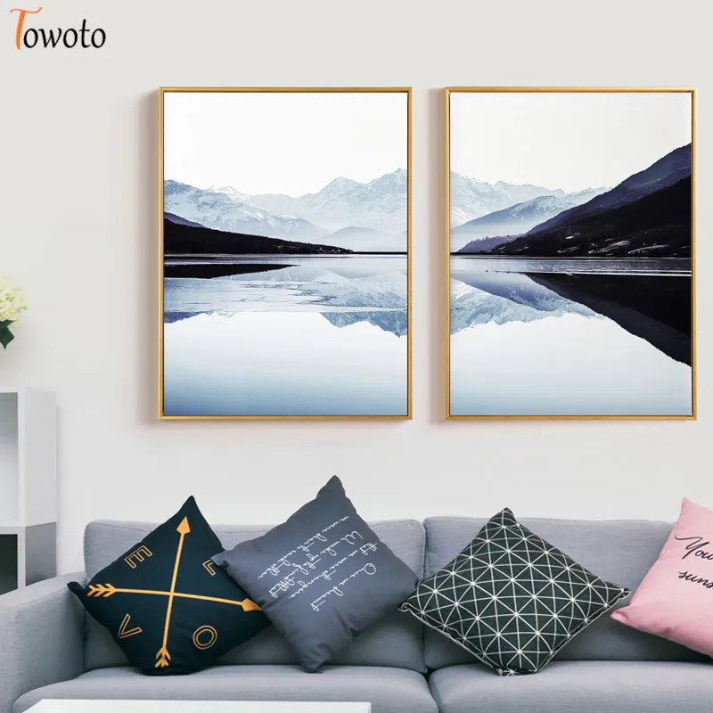 Парусина с отражающим изображением горного озера скандинавский постер картина