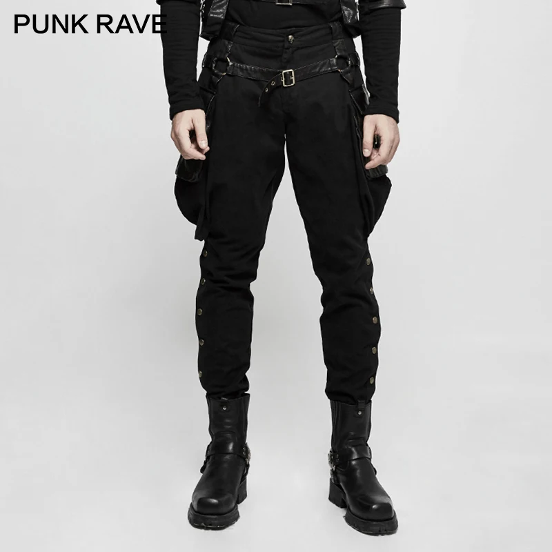 Панк рейв стимпанк Стрейчевые тканые вымытые Мужские штаны для верховой езды