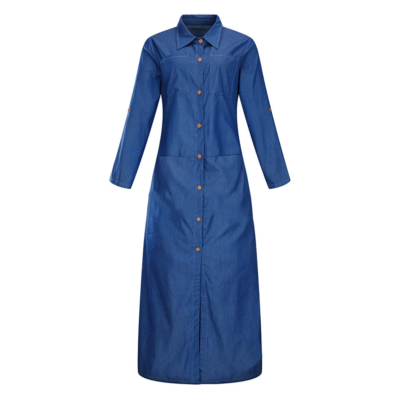 Женское повседневное джинсовое платье с длинным рукавом и пуговицами осень 2019