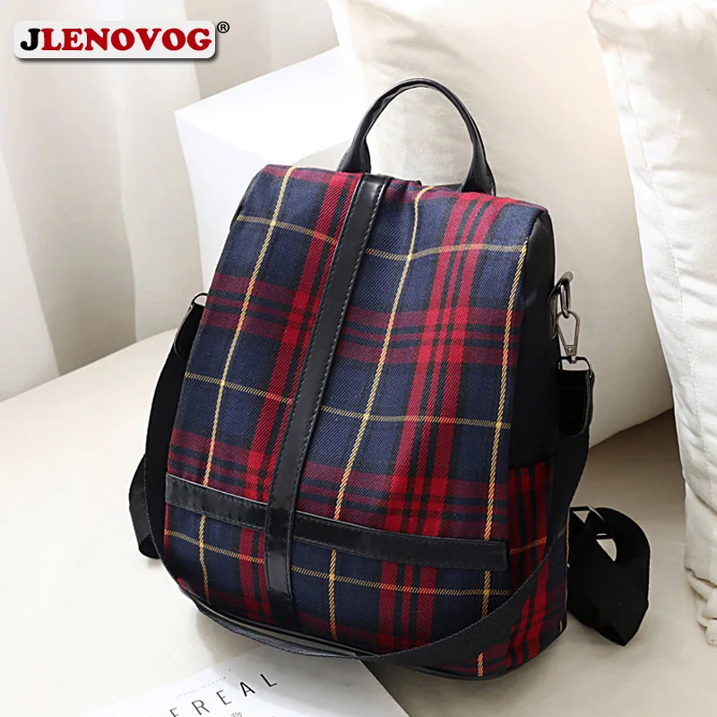 Женский красный клетчатый рюкзак кошелек Холщовый повседневный с защитой от