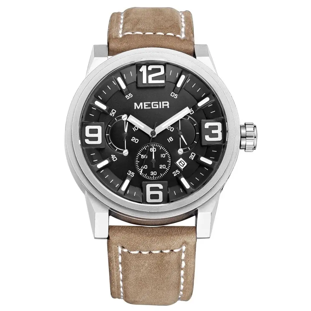 Часы MEGIR Мужские кварцевые в стиле милитари спортивные водонепроницаемые
