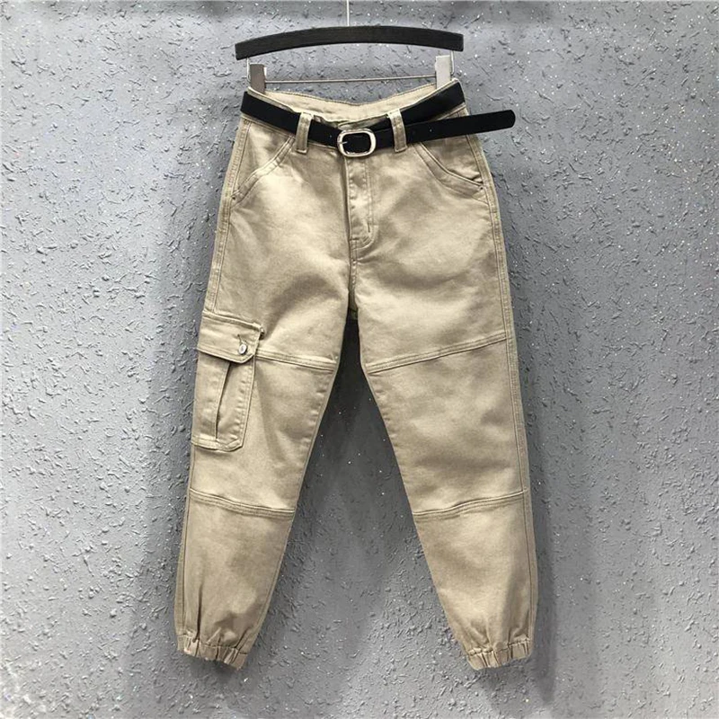 

2019 Spring Autumn Safari Style Women Loose Denim Harem Pants Single pocket All-matched Casual Loose Trousers Plus Size S277
