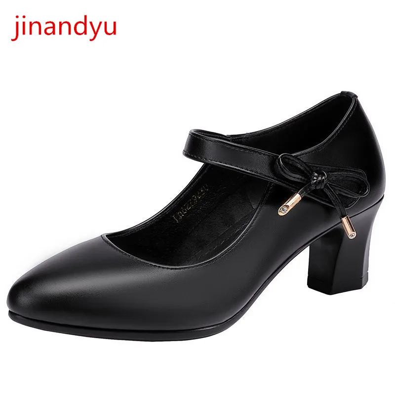 

Size 41 New Round Toe Leather Loafer Woman Middle Heel Womens Fashion Shoes Pumps Heels Women Work Shoes Comfortable for Work