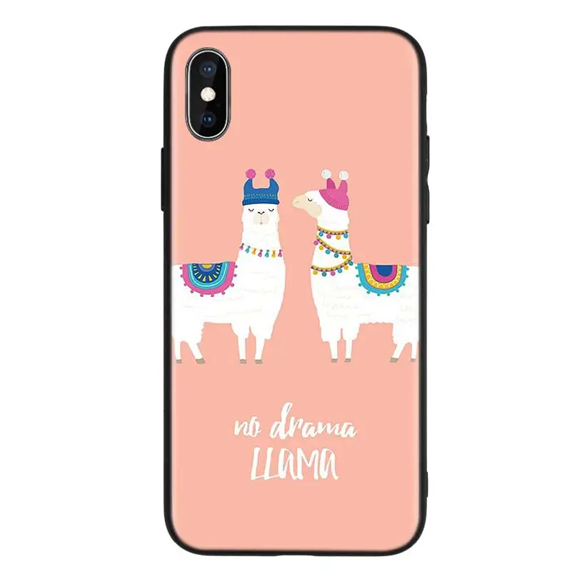 Черный чехол с милым животным ламой для Apple iPhone 11 Pro XR 7 8 6 6S Plus X XS MAX 5 5S SE Мягкий ТПУ