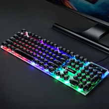 ANKNDO Round Punk Style Keyboard RGB Grading Gamer Keyboard 104 Keys Round Retro Keycap Key Board Laptop PC Accessories