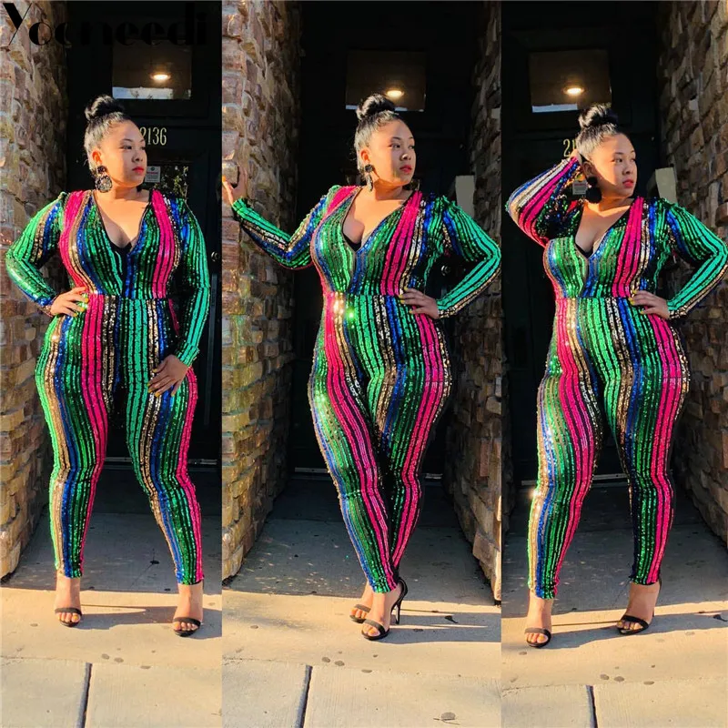 Yooneedi 2019 элегантный дизайн сексуальный женский комбинезон размера плюс