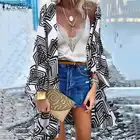 Летняя богемная блузка ZANZEA с длинным рукавом, винтажный женский свободный пляжный кардиган для отдыха, туника с открытым спереди, топы, рубашка