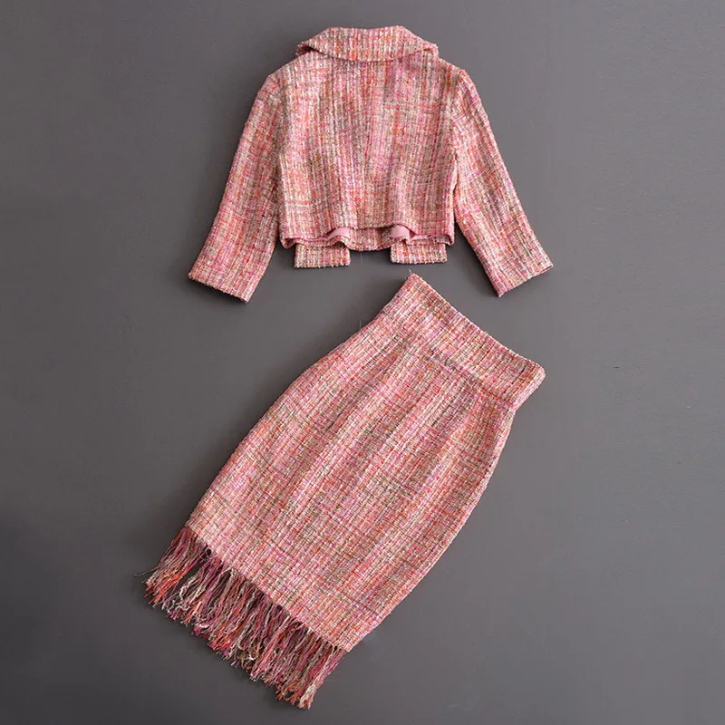 Новинка 2020 офисный женский твидовый жакет накидка с кисточками юбка комплект из