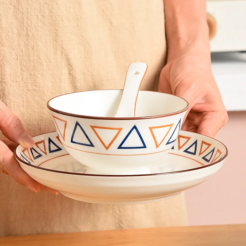 Набор геометрических обеденных тарелок в японском стиле миска ложка недорогая