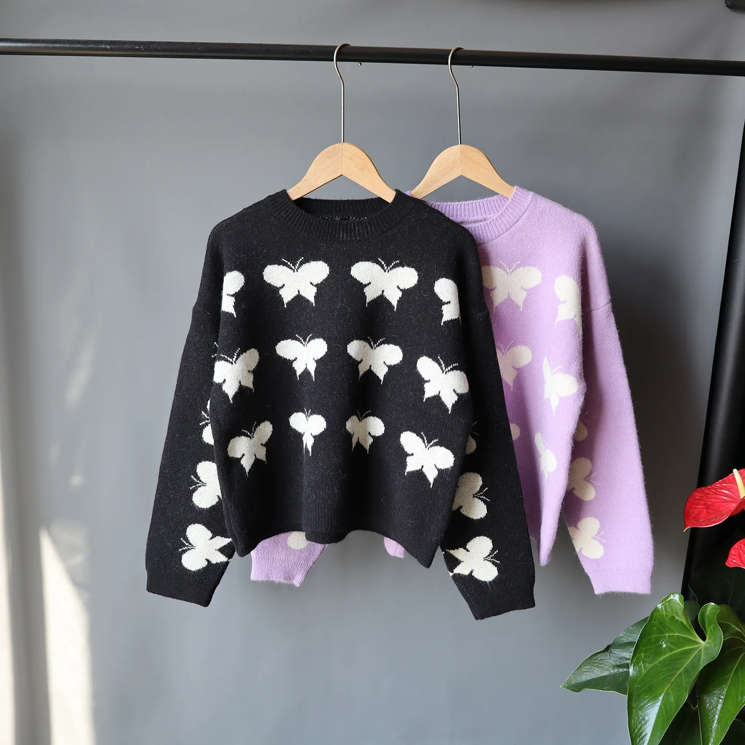 

Winter 2020 New Sweet Women Sweater Korean Butterfly Pullover Knitwear Long Sleeve O-neck Causal Top Jumper Cotton Polyester