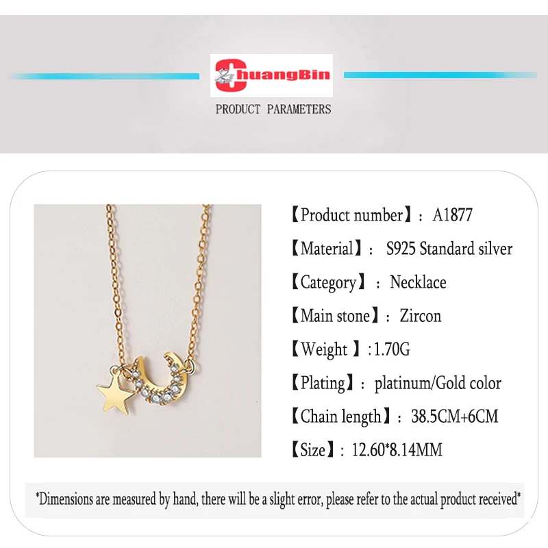 

Genuine S925 Sterling Silver Star Moon Necklace Female Korean Fashion Exquisite Zircon Star Moon Clavicle Chain