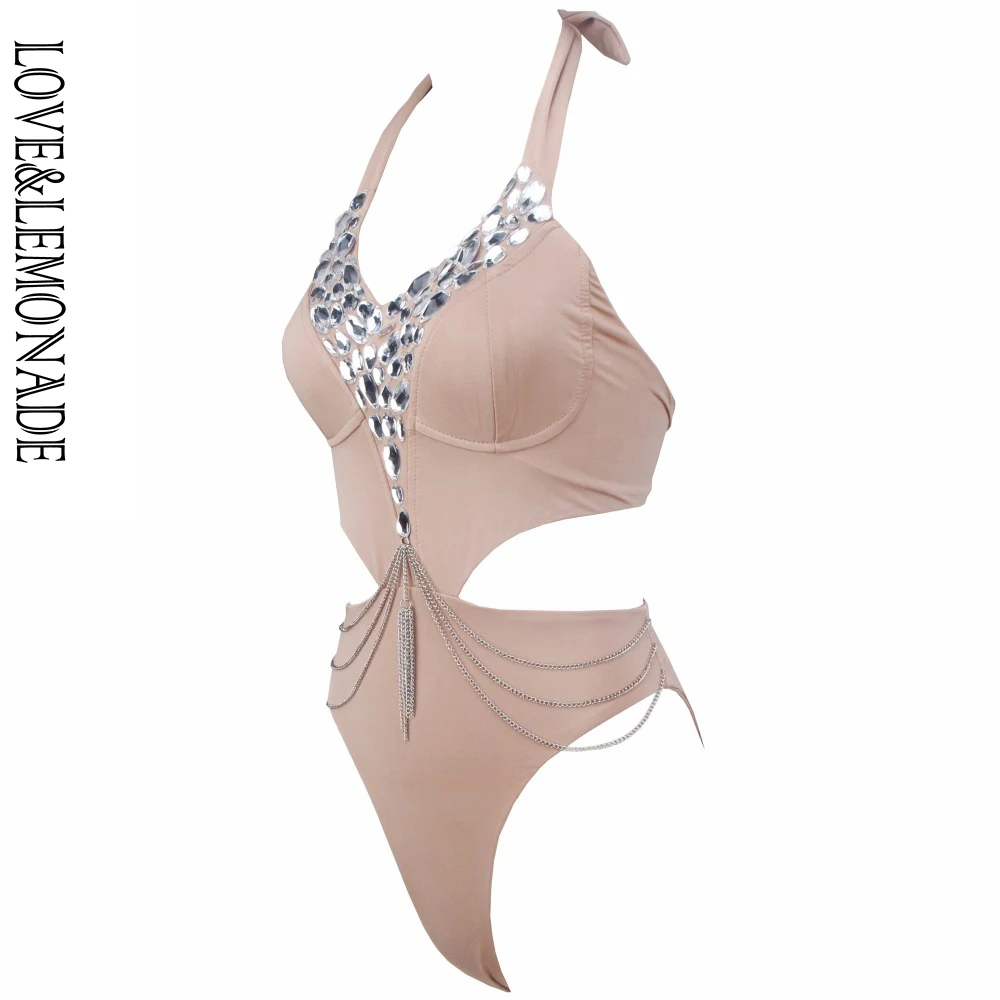 Боди LOVE & LEMONADE с серебряной цепочкой и обнаженными бусинами TB 10225|chain bodysuit|bodysuit