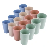16 pack wheat straw drinking cupsfor kids adult10 oz reusable tumblers stackable cups for kitchenparty and picnic