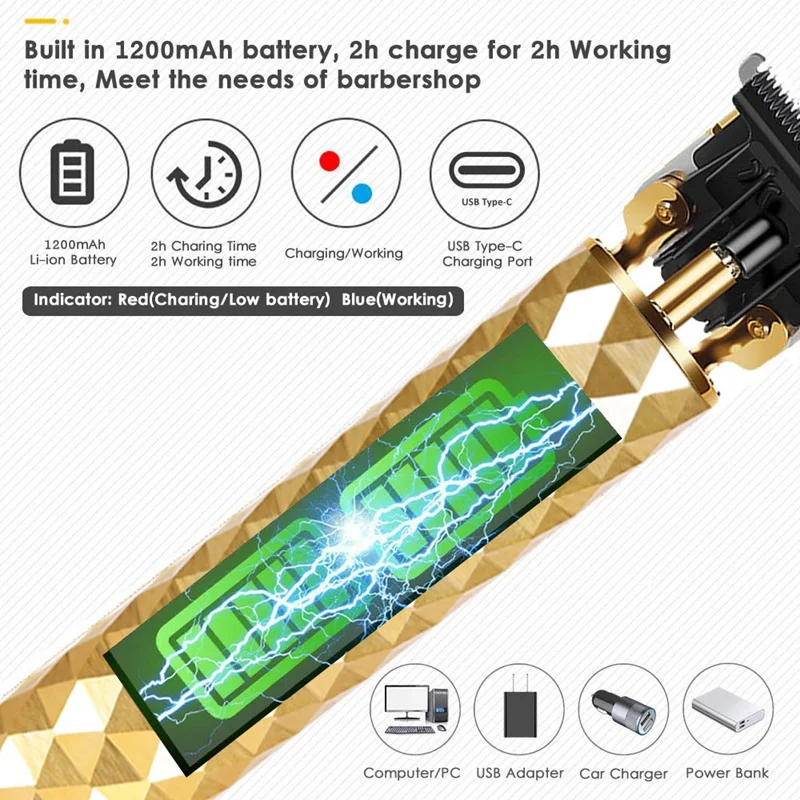 

Electric Hair Clippers Haircut Cutter Luxury Gold Men Edge Hair Razor Cordless Trimmer Barber Carved Bald Hair Scissors