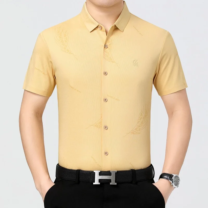 

2021 new men's Short Sleeve Shirt summer fashion leisure cool silk men's Short Sleeve Shirt Men's