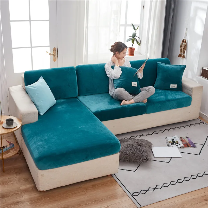 

capa de sofá de veludo grosso cor sólida capa de almofada de sofá elástico slipcover all-inclusive capa de sofá sala de jantar