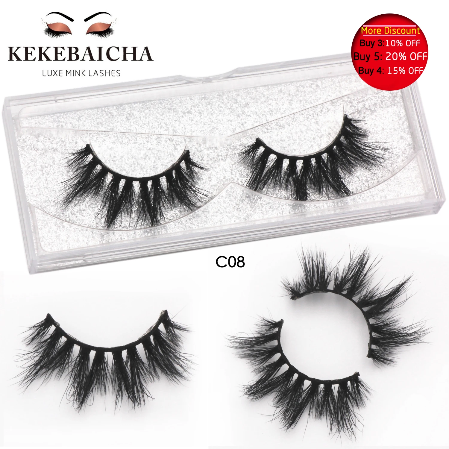

KEKEBAICHA Medium volume ultra fluffy 3D mink lashes Vegan cruelty-free Eyelashes Handmade and reusable Mink Eyelashes Makeup