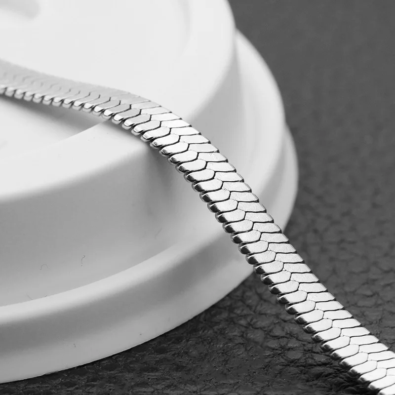 

Flat snake bone chain Wide Collares Necklaces For Women and Men Fashion Titanium Steel HipHop Bling Bling Style Jewelry