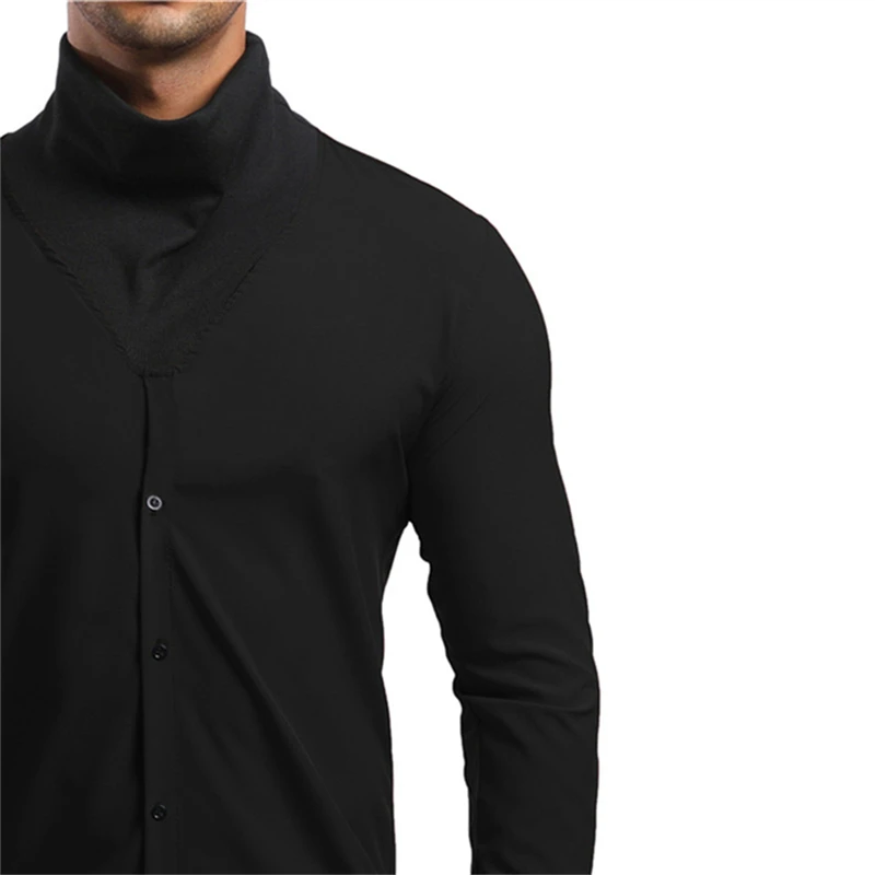 

Fashion Men Solid Shirts Long Sleeve Stand Collar Men Dress Shirt Casual Business Work Shirt Male Slim Fit Camisa De Hombre